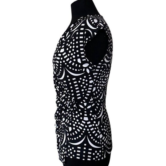 Worthington Geometric Blouse Cap Sleeve Polyester Blend Women's Size Petite S - Picture 4 of 13